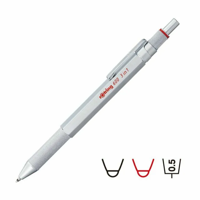 ROTRING 600 3in1 Multifunctional Ballpoint Pen mechanical pencil silver 21 21117