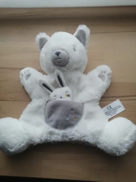 Doudou marionnette ours chat blanc gris et son bébé lapin Simba Toys Kiabi