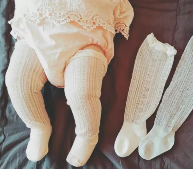 Girls Kid baby White knees Calf High Cotton long Socks Tights 0-36months 0-3yrs
