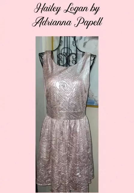 Hailey Logan By Adrianna Papell Rose Gold Metallic Cocktail Dress~Fit & Flare~M