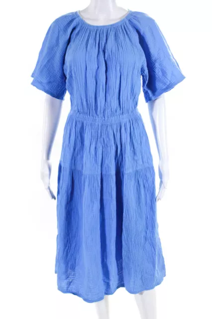 Nation LTD Womens Cotton Gauze Short Sleeve Midi A-Line Dress Blue Size XS