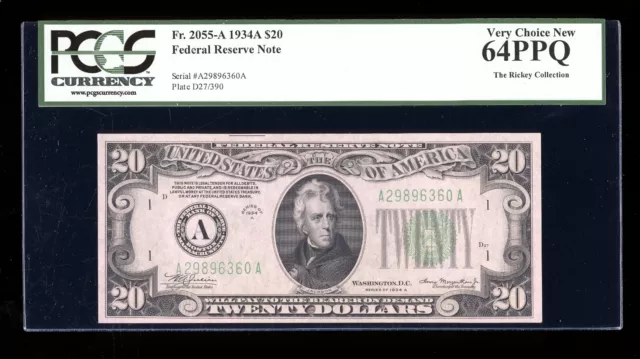 DBR 1934-A $20 FRN Boston Fr. 2055-A PCGS 64 PPQ Serial A29896360A