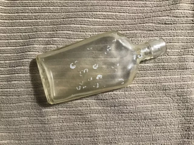 Rare Primitive Old 1900s Clear Federal Glass 6” Thin 1.5" Antique Bottle Flask~F