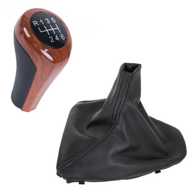 Pomello Cambio Manuale 6 Marce In Radica Di Legno Compatibile BMW Serie 1, 3, 5, 6, X1, X3, X5 - Copricambio ABS/pelle