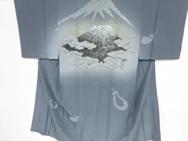 35900# Japanese Kimono / Antique Mens Juban / Shibori / Mt. Fuji
