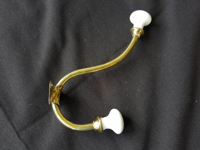 One Reclaimed Antique Brass & Porcelain Victorian Hat & Coat Hook (EB20)