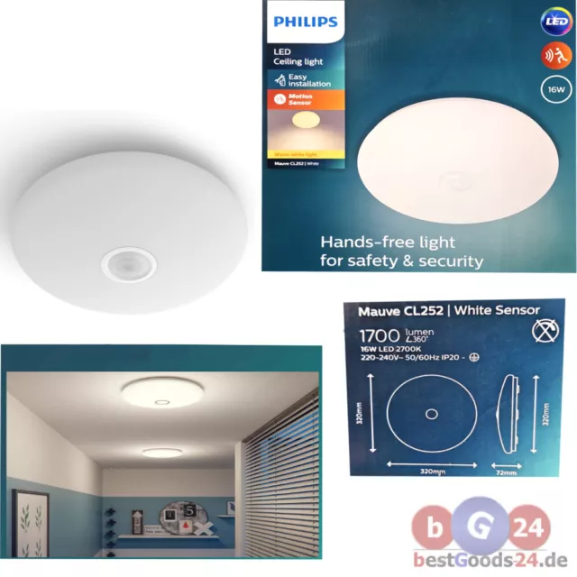 PHILIPS Deckenleuchte LED Sensor Flach mit Dekoring 16 W Bewegungssensor