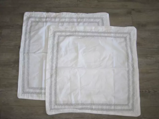 LAURA ASHLEY ~ Set of Two (2) White Cotton Euro Pillow Shams 26"x26" Piping Edge