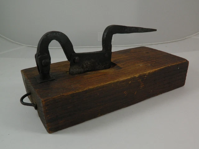 Antique Prim. VTG Hand Forged Iron Chopper Cutter Tool Herb Tobacco Wood Mounted