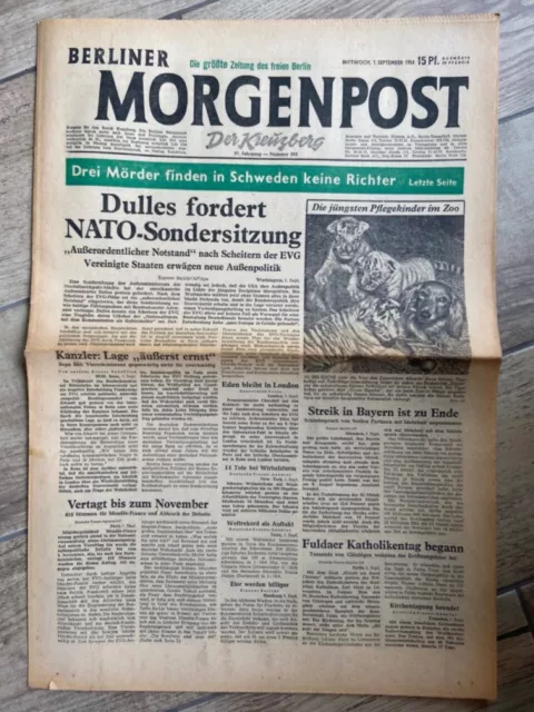 Historische Zeitung / Geburtstagszeitung  Berliner Morgenpost 1. September 1954