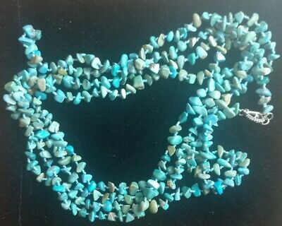 Signed SX 925 Hand Knotted Natural Turquoise Nugget 80" Necklace w Toggle Clasp