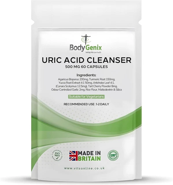 BODYGENIX URIC ACID Cleanse Capsules 500mg Healthy Uric Level Kidney