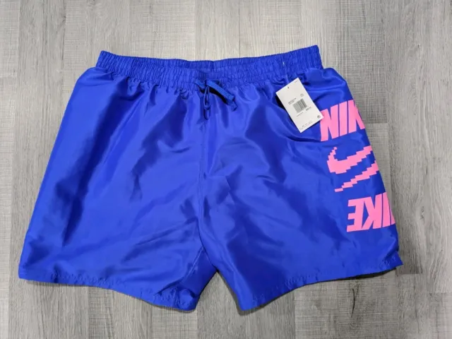 Nike Men's 7" Racer Blue/Pink Stacked Volley Swim Shorts (NESSD514-418) Size 2XL