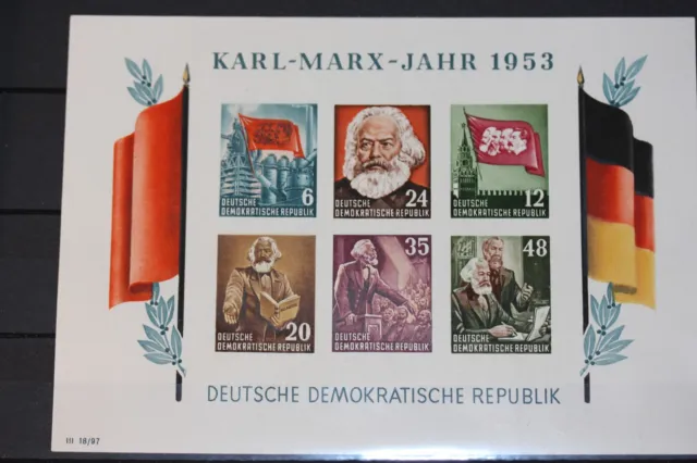 briefmarken ddr, Karl-Marx-Block, 1953, Mi 387B, Block 8B, Plattenfehler,postfr.