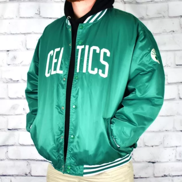 Boston Celtics Reebok NBA Fusion Satin Bomber Varsity Jacket Boston Celtics Reebok NBA Fusion Satin Bomber Varsity Jacket