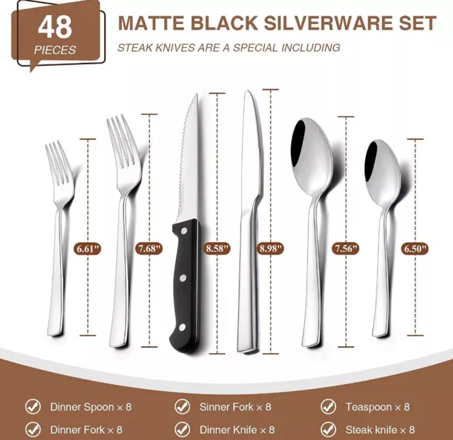 48 Pcs Silverware Set for 8 Stainless Steel Flatware Cutlery Utensil Kitchen New 2