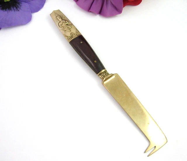 HINDU GODDESS PhraSunthee Cheese KNIFE Vintage BRONZE  Wood Handle Thailand SA