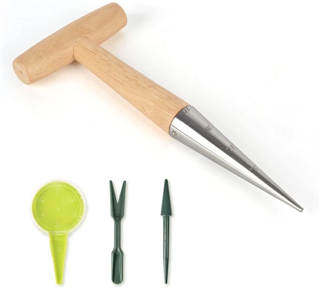 Gardtech 4pcs Bulb Planter Tools - Stainless Steel Dibber with Calibration, See