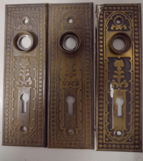 3 Matching Vintage Antique Victorian Metal Ornate Door Plates Backplates