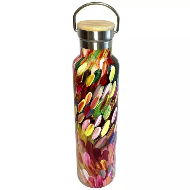 Utopia Aboriginal Art Stainless Steel (750ml) Water Bottle - Leaves