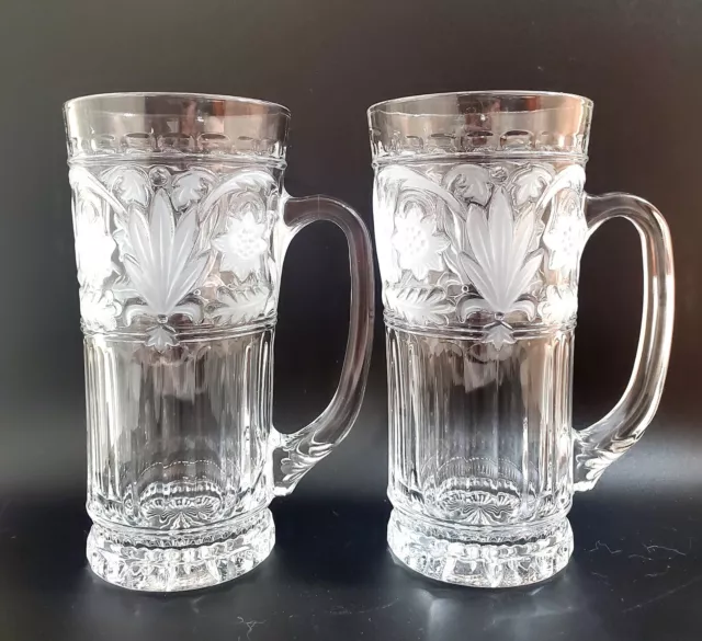 2 Mikasa Floral Trellis Crystal Beer Mugs Frosted Etched 12 oz