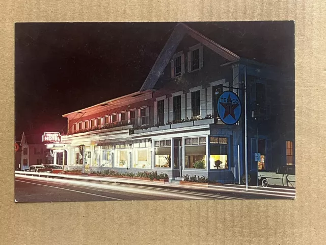 Postcard Hillsboro NH New Hampshire Valley Hotel Night Texaco Sign Vintage PC