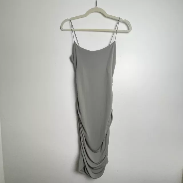 Leith Dress Womens Small Green Grey Ruched Nordstrom Slinky Mini Elastic Straps