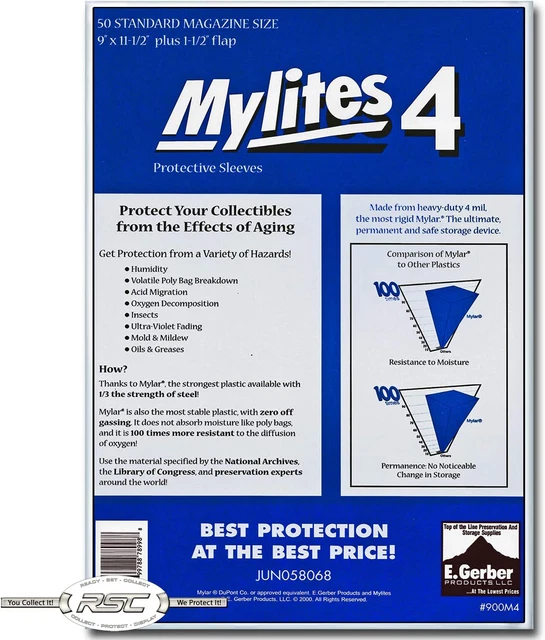 Mylites 4 Magazine Mylar Sleeves 9" x 11 1/2" Plus 1 1/2" Flap