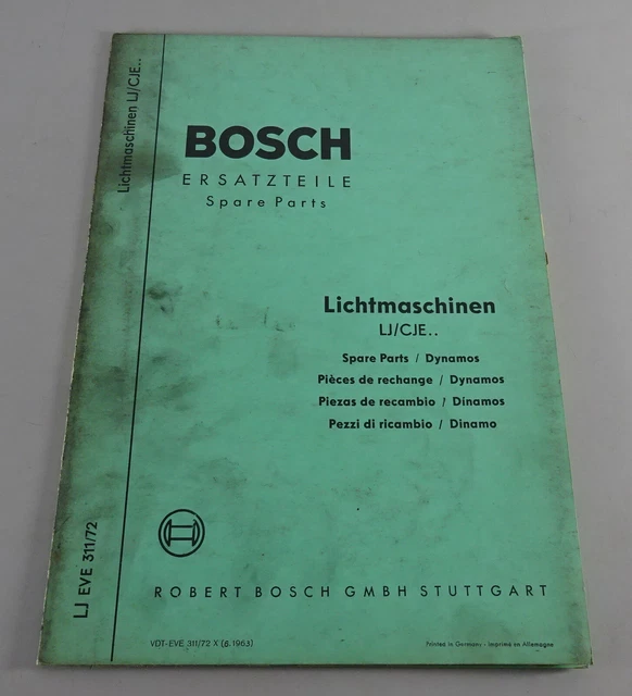 PARTS CATALOGUE / parts list Bosch alternators LJ/CJE 60/6/1800 R 5 by