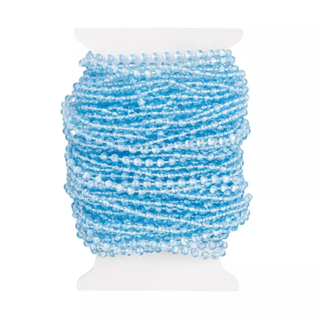 Perlen-Band, 10m lang, Perlen: Ø 3mm, transparent, blau