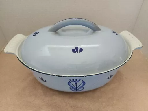 #24 Dru Holland Enameled cast iron Pot with Lid, Blue