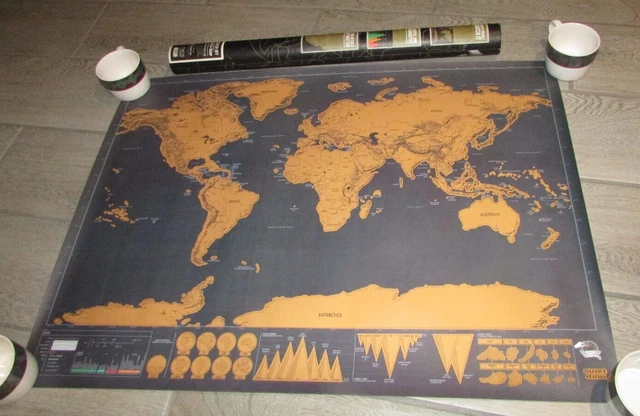 BIG Scratch Off World Map Travel Tracker, Outlined US States, Country Flags