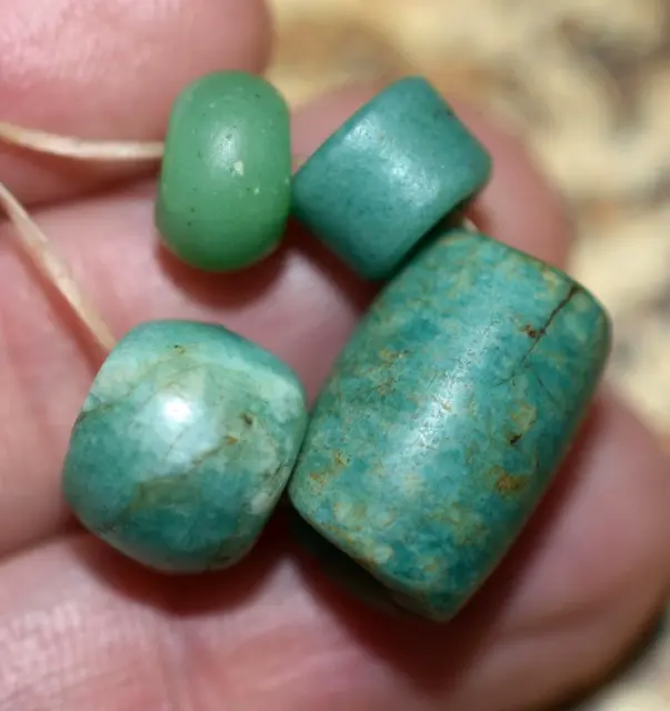 Ancient Amazonite Authentic Stone & Glass Beads Excavated In Mauritania, Africa