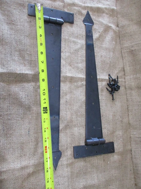 4 LARGE Strap T Hinges 18" Tee Hand Forged In Fire Barn Rustic Door Iron Arrow 5