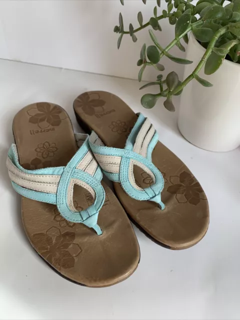 Merrell Womens 8 Sandals Lidia Turquoise Pastel Leather Thong Flip Flops Shoes