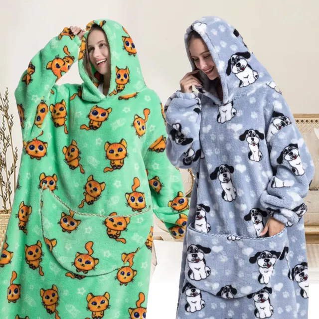 Blanket Hoodie Oversized Wearable Blanket Sweatshirt Cute Cartoon Printed ❀