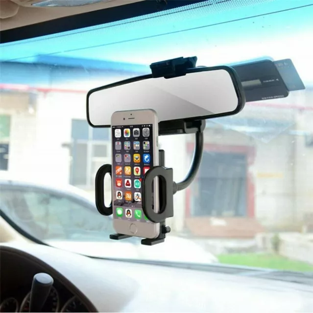 360° Car Rearview Mirror Rotation Adjustable Phone Holder Mount Multifunction