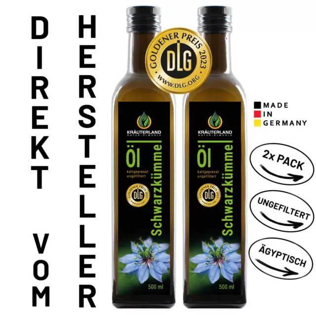 Schwarzkümmelöl UNGEFILTERT 2x500ml, 1L kaltgepresst, FRISCH aus eigener Ölmühle