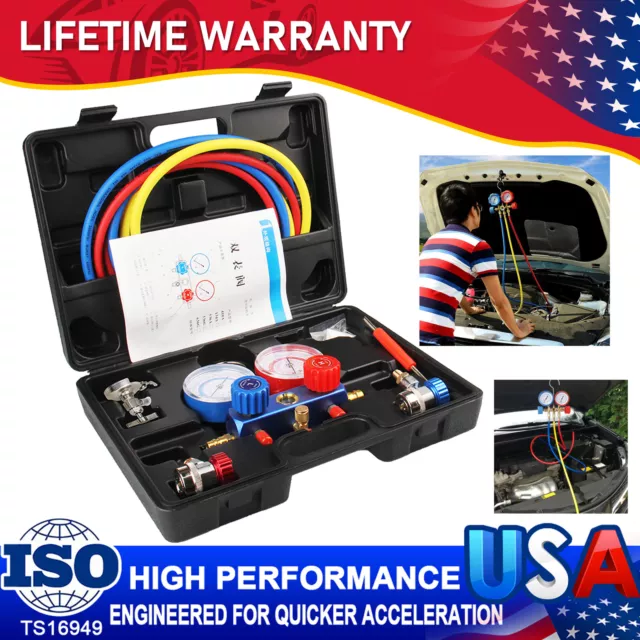 Manifold Gauge Set AC A/C 5FT Color Hose Air Conditioner HVAC Refrigerant Kit US Manifold Gauge Set AC A/C 5FT Color Hose Air Conditioner HVAC Refrigerant Kit US