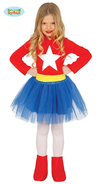 COSTUME CARNEVALE SUPER Girl Vestito Bambina Guirca Supereroina Capitan  America EUR 16,00 - PicClick IT