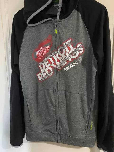 NHL Reebok center ice  Playdry Detroit Red Wings hooded Top size Small mens used