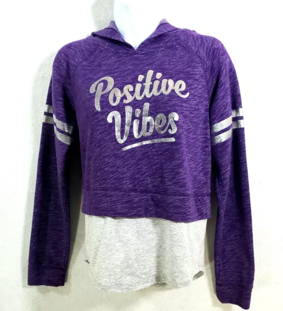Danskin Now Hoodie Sweatshirt Girls Long Sleeve Pullover Purple Gray XL 14 - 16