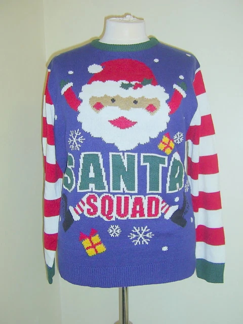 "Maglione natalizio da uomo design superbo taglia XL SANTA SQUAD nuovo circonferenza petto 46-47"