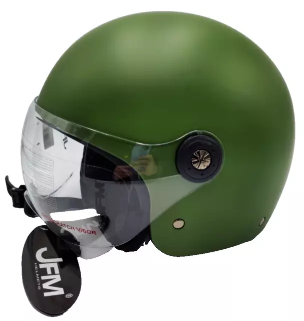 Motorradhelm Helm Visier XL 60 61 cm JFM Demi Jet ECER 22-06 Hubschrauber Grün