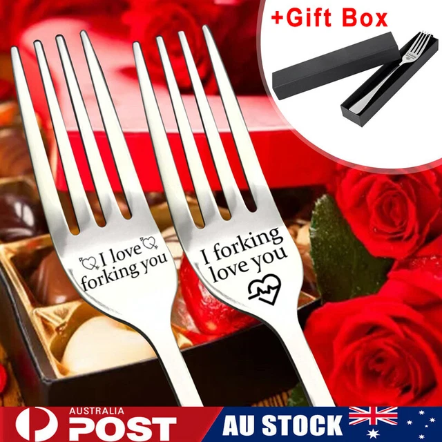I forking love you Letter Engraved Stainless Steel Fork w/Gift Box Lover Present