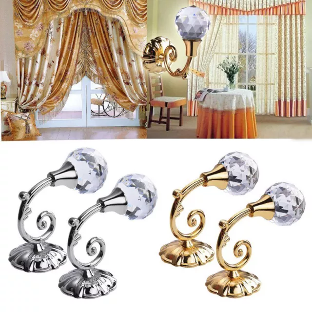 US 2PC Large Metal Crystal Glass Curtain Holdback Wall Back Hooks Hanger Holder