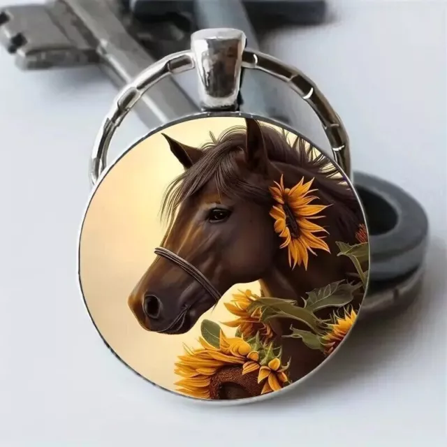 Stainless Steel HORSE Sunflowers Keyring Key Chain Accessory