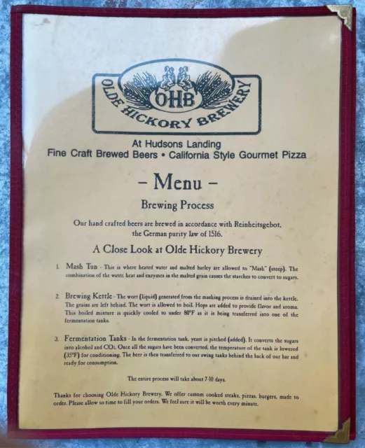 1980's Menu OHB OLDE HICKORY BREWERY Hudsons Landing Hickory North Carolina