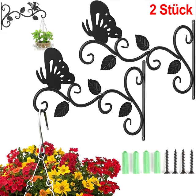 2 Stück Hängend Pflanzenhalterung Haken Eisen Blumenampelhalter mit Blatt Deko