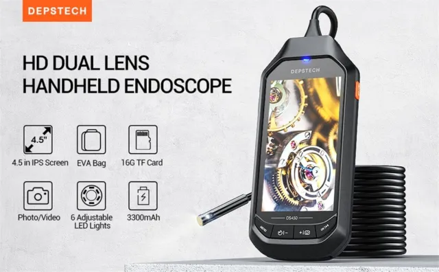Industrial Borescope Endoscope 1080P HD Dual Lens Inspection Camera 4.5" IPS LCD